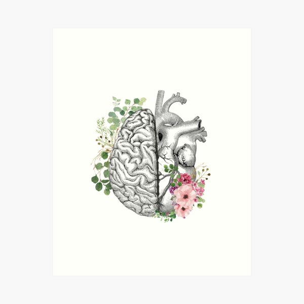 Item preview, Right balance between brain and heart, pink roses and leaves, watercolor designed and sold by Collagedream.