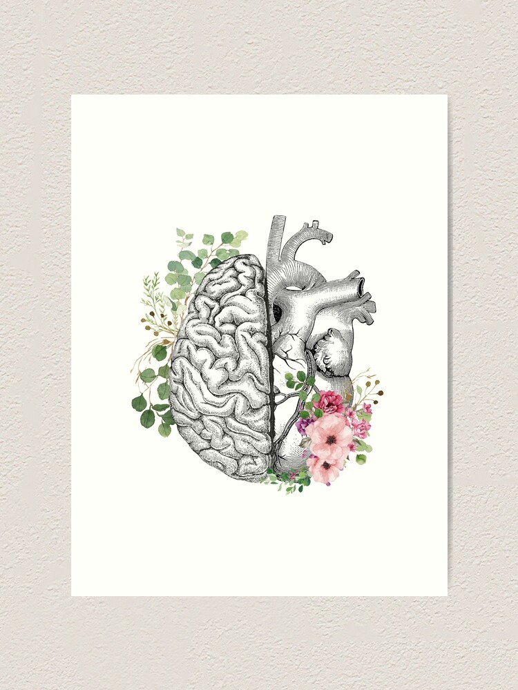 Right balance between brain and heart, pink roses and leaves