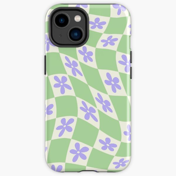 Danish Pastel Purple Aesthetic Flower Power Copenhagen Market Green - Checkered Twist Swirl Pattern - Retro Daisy Floral iPhone Tough Case