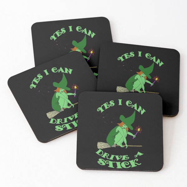 Item preview, Yes I Can Drive a Stick Green Witch on Broomstick Bats Witch Hats designed and sold by KeysTreasures.