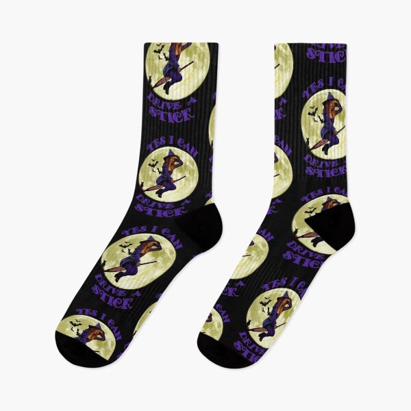 Item preview, Yes I Can Drive a Stick Red Hair Witch in Purple on Broomstick Bats Witch Hats designed and sold by KeysTreasures.