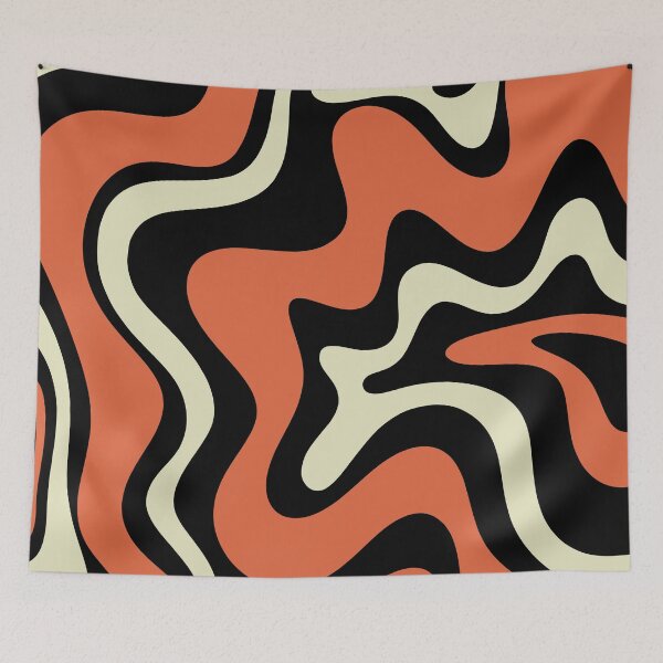 Item preview, Retro Liquid Swirl Abstract Pattern Black Orange Cream designed and sold by kierkegaard.