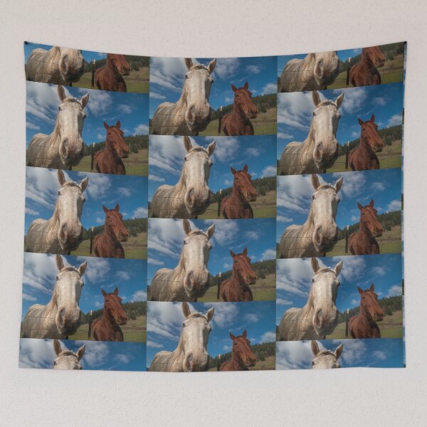 Item preview, Whitish and Chestnut Horses at Barbed wire fence designed and sold by Steven Holt.