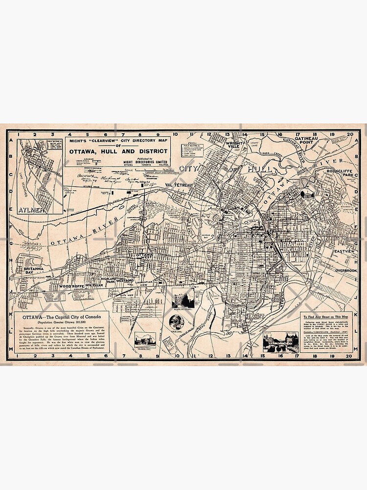 "1946 Vintage Map of Ottawa, Hull and Gatineau" Poster by