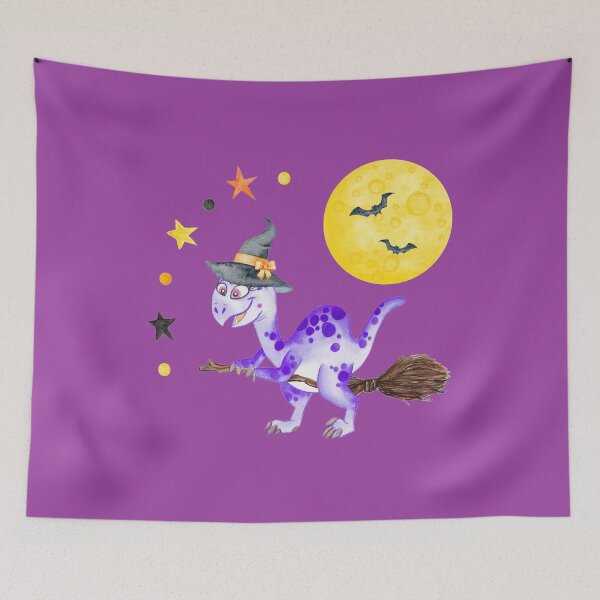 Item preview, Watercolor Halloween Dinosaur Witch In Space designed and sold by thecooltable.