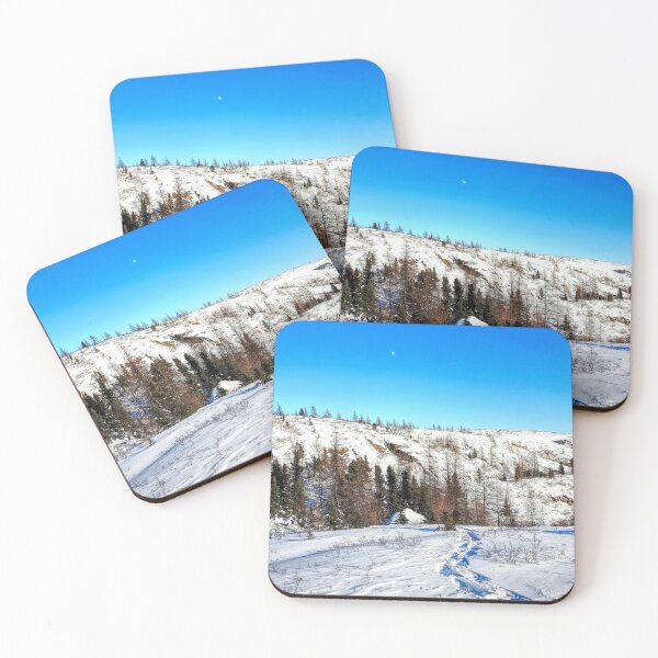 Item preview, Tracks in the snow near mountain with moon designed and sold by celinebisson.