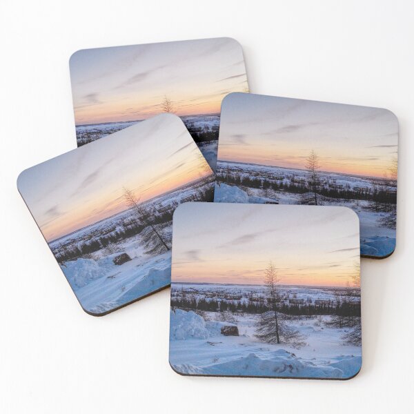 Item preview, Beautiful sunset over a village in Nunavik by the water designed and sold by celinebisson.