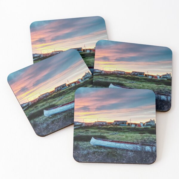 Item preview, Sunset in Kuujjuaq with the city in the background and a canoe in the fron designed and sold by celinebisson.