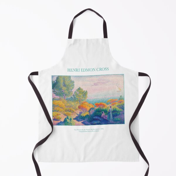 Item preview, HENRI-EDMON CROSS - Two Women by the Shore, Mediterranean - Pointillist oil painting colourful beach landscape designed and sold by FrostMintStudio.