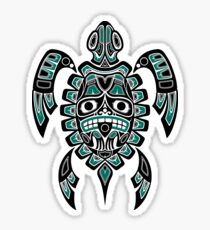Teal Blue and Black Haida Spirit Sea Turtle Sticker