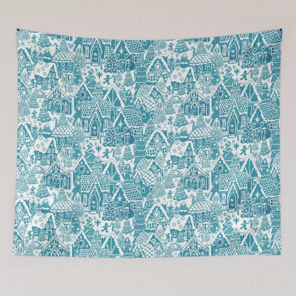 Item preview, gingerbread house and Christmas village Candy Land teal designed and sold by MagentaRose.