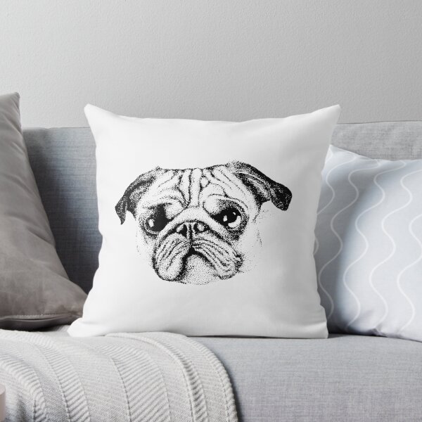 Dot Work Pug Throw Pillow