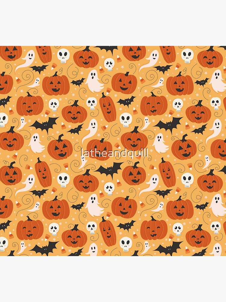 Artwork view, Pumpkin Party Pattern designed and sold by latheandquill