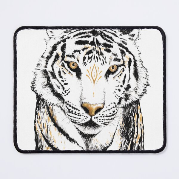 Item preview, White Tiger Guardian in ink and gold designed and sold by MandalaSoul.