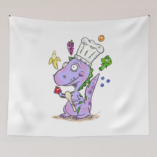 Item preview, Dinosaur chef cute cartoon!  Dinosaur with fruits and vegetables! designed and sold by Marble1212.