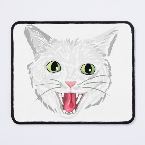 Item preview, White cat hissing (green eyes) designed and sold by michelleachan.