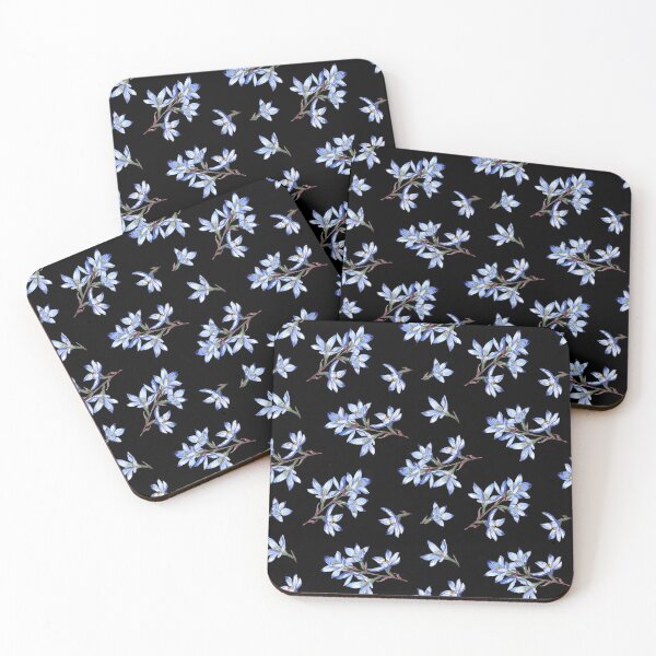 Item preview, Beautiful Australian Blue Sun Orchids Black background Pattern designed and sold by Jaydee001.