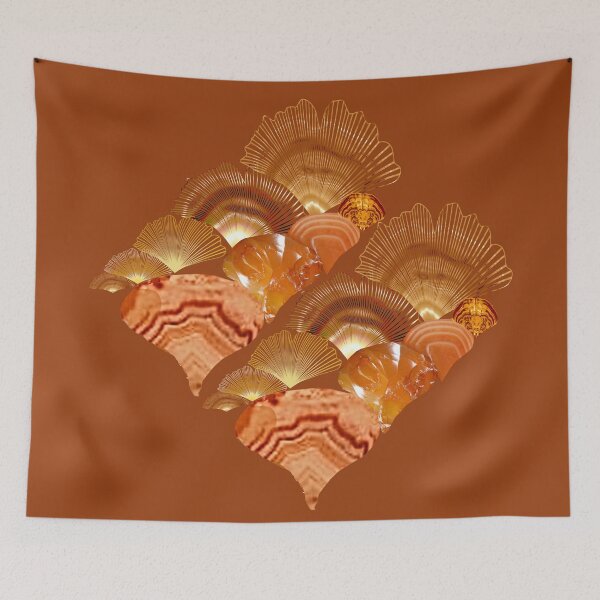 Item preview, golden ornament, carnelian, mushrooms, fan leaves, diagonal designed and sold by Maria Mihailova.