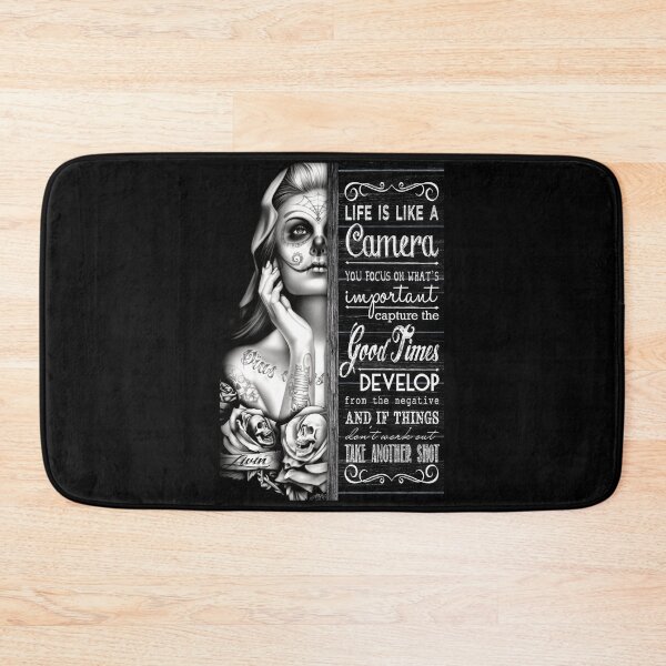 Item preview, Day of the dead sugar skull tatto woman life is like a camera designed and sold by jazzloud.