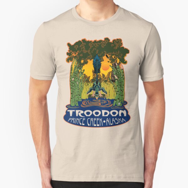 Retro Troodon in the Rushes (light-colored shirt) Slim Fit T-Shirt