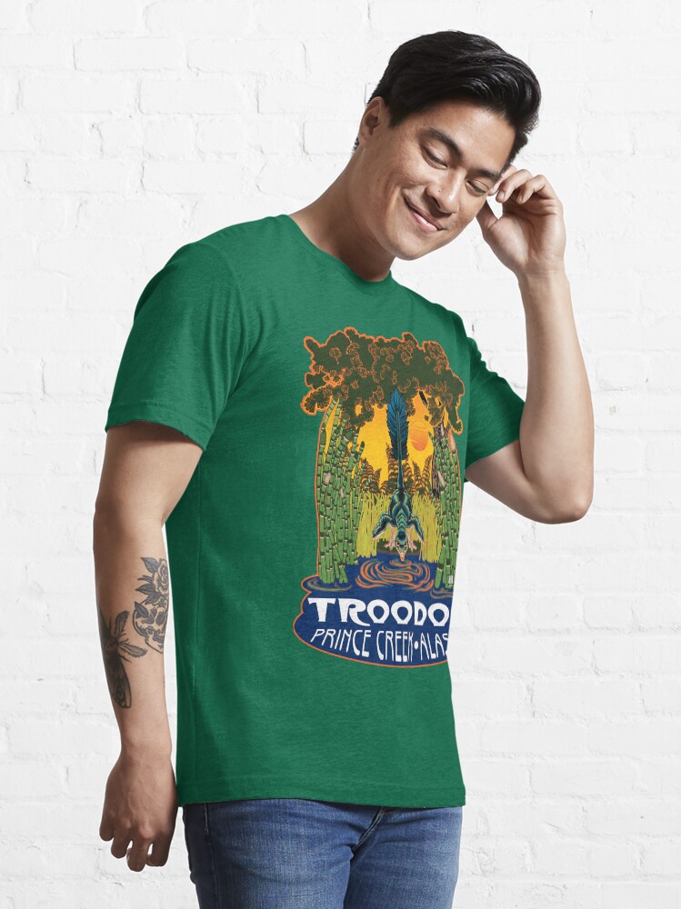 Alternate view of Retro Troodon in the Rushes (dark-colored shirt) Essential T-Shirt
