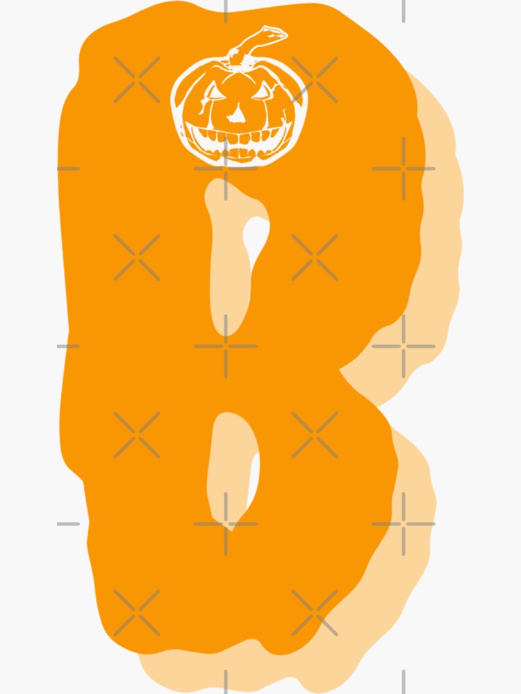 "Halloween "Boo" Group Costume, letter "B" Crew Pattern Scary Pumpkin Orange" Sticker for