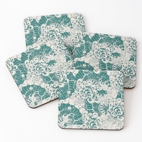 Item preview, Seamless japanese turquoise chrysanthemum pattern designed and sold by urban-color.
