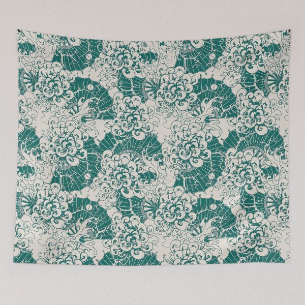 Item preview, Seamless japanese turquoise chrysanthemum pattern designed and sold by urban-color.