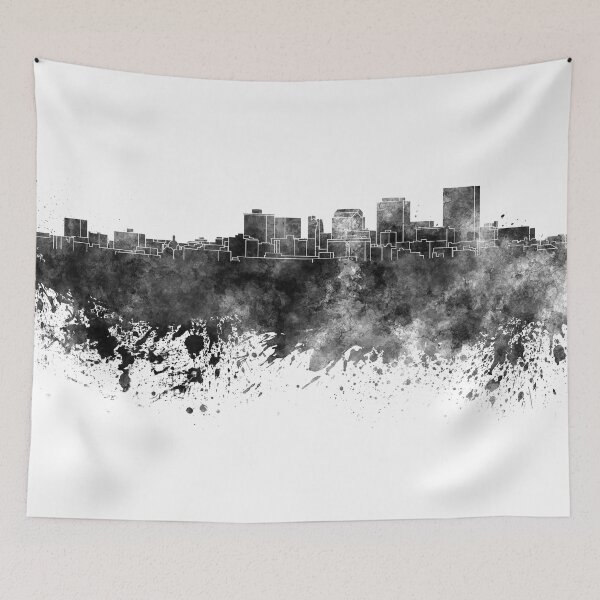 Item preview, Dayton skyline in black watercolor on white background designed and sold by paulrommer.