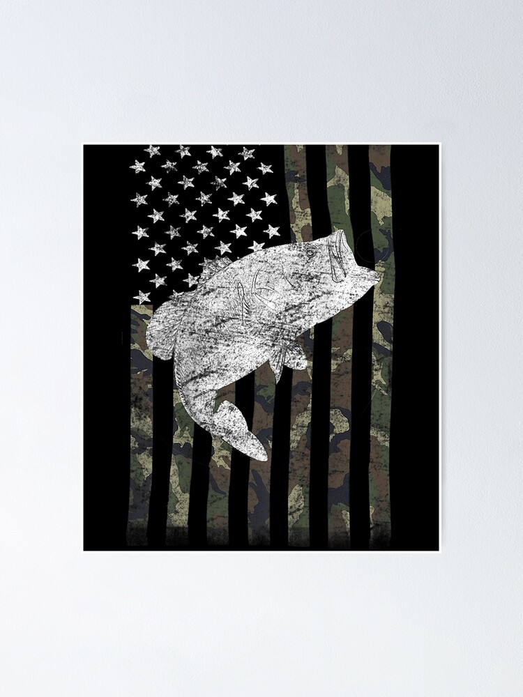 Bass Fishing American Camo USA Flag for Fisherman on back | Poster