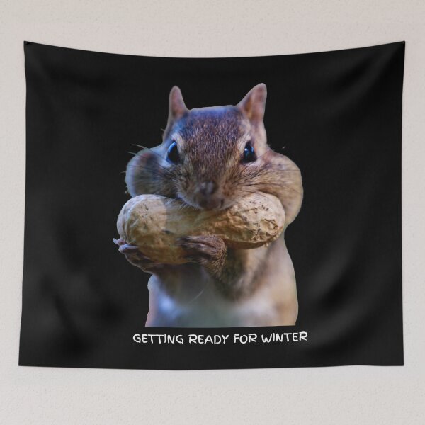 Item preview, Getting ready for winter. Chubby cheek squirrel. Funny squirrel photo, handwritten white text. designed and sold by JellyBeenzz.