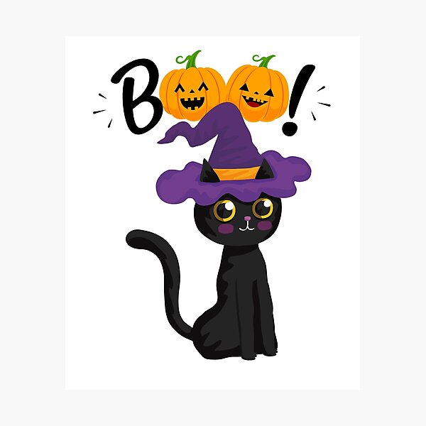 Feliz Texto De Halloween, Gato Negro Con Sombrero De Bruja Sentado En Una Taza Ilustración Vectorial Brujo Morado Vector Stock Image197086790