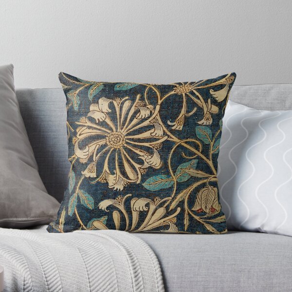 William Morris  navy and gold floral honeysuckle Throw Pillow