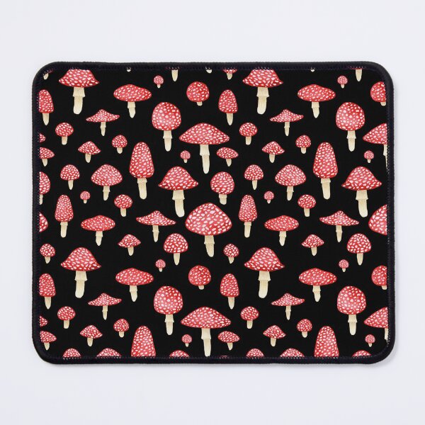 Amanita Mushrooms Red on Black Mouse Pad