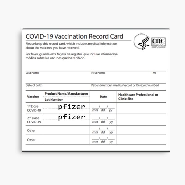 Covid 19 Vaccination Record Card Vaccinated Canvas Print