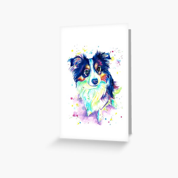 Miniature Australian Shepherd Rainbow Portrait Greeting Card