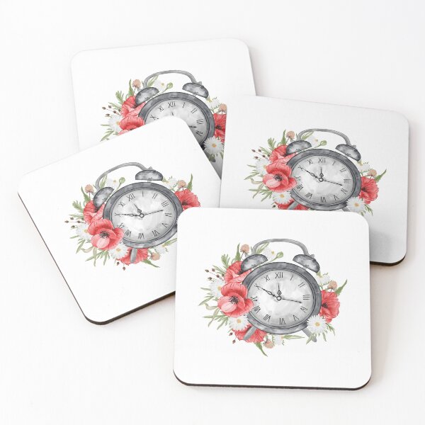 Item preview, Clock Alarm With Flower Red Poppy Watercolor illustration designed and sold by LeliDesigns.
