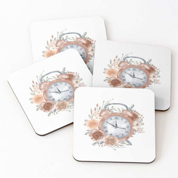 Item preview, Clock Alarm With Flower Pastel Beige Watercolor illustration designed and sold by LeliDesigns.