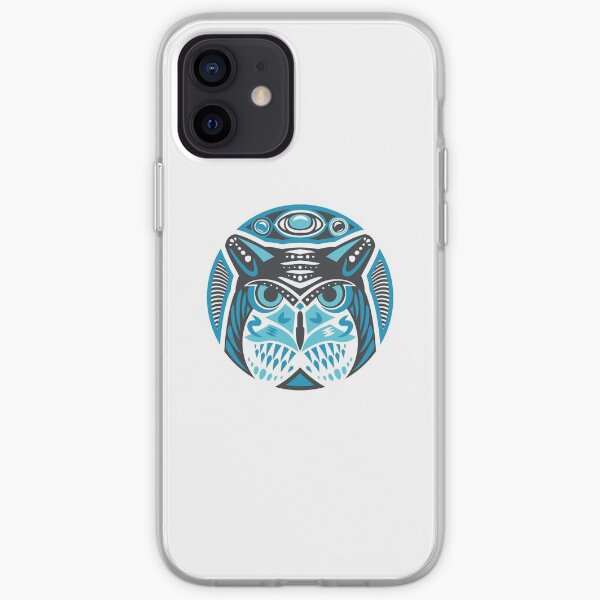 Owl Shamanic Animal Emblem - Grey Blue iPhone Soft Case