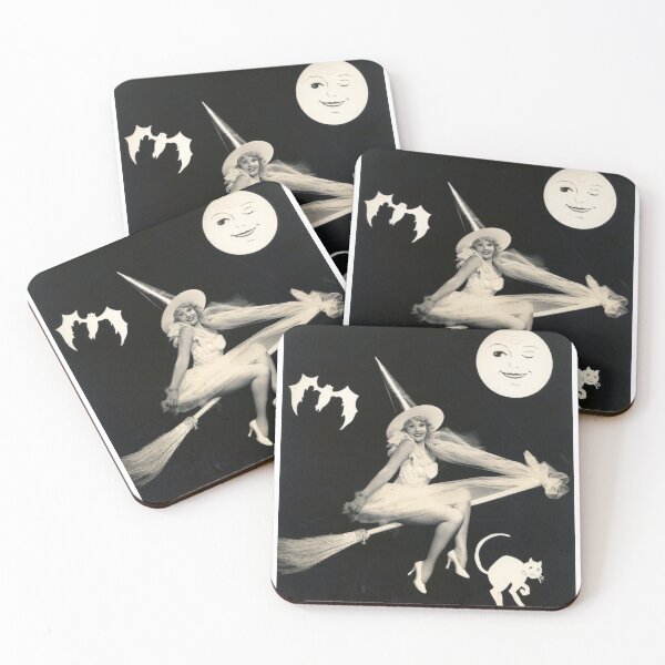 Item preview, Witch on Broomstick with Cat Vintage Halloween Photograph  designed and sold by Bellathewilde.