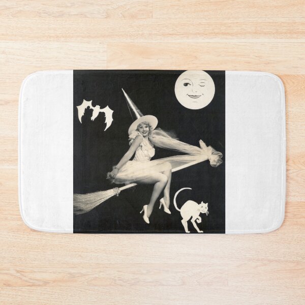 Item preview, Witch on Broomstick with Cat Vintage Halloween Photograph  designed and sold by Bellathewilde.
