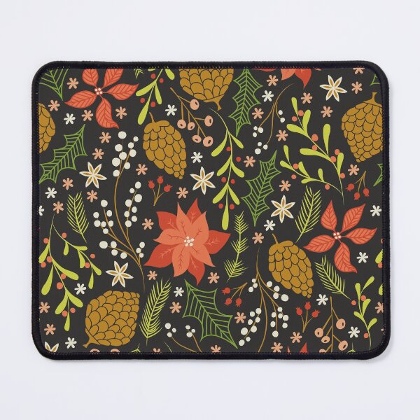 Item preview, Christmas Florals on Black designed and sold by latheandquill.