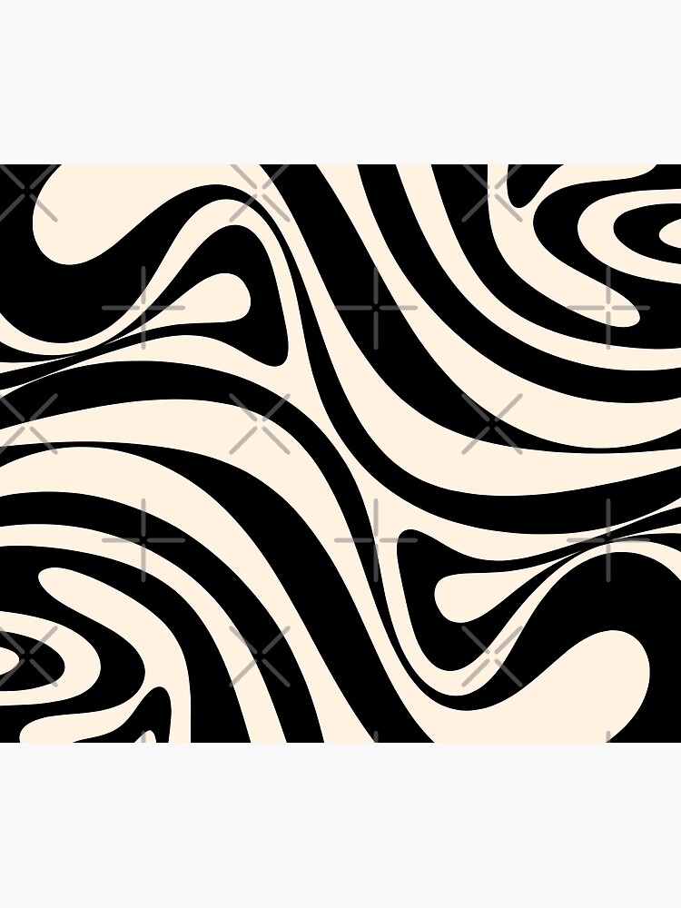 Retro Liquid Swirl Abstract in Black and Almond Cream Bath Mat by  Kierkegaard Design Studio