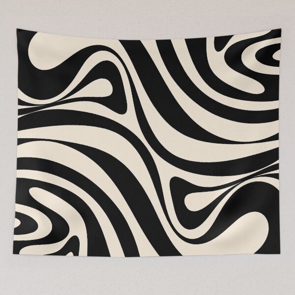 Item preview, New Groove Retro Swirl Abstract in Black and Almond Cream designed and sold by kierkegaard.