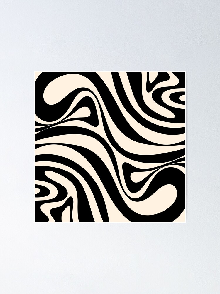Retro Liquid Swirl Abstract Pattern 3 in Black and Almond Cream Bath Mat by  Kierkegaard Design Studio