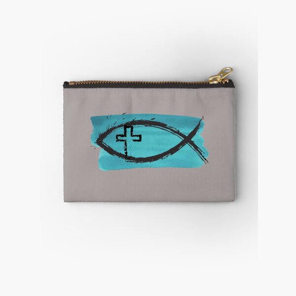 Item preview, Splashy Ichtys Fish and Cross on Blue designed and sold by Faith-NatureArt.