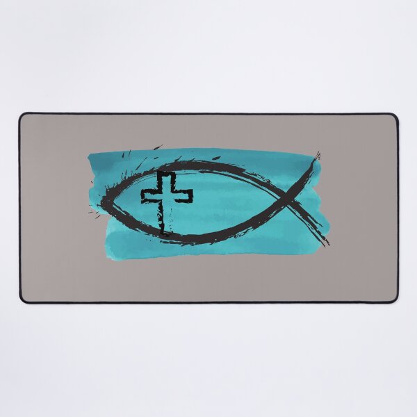 Item preview, Splashy Ichtys Fish and Cross on Blue designed and sold by Faith-NatureArt.