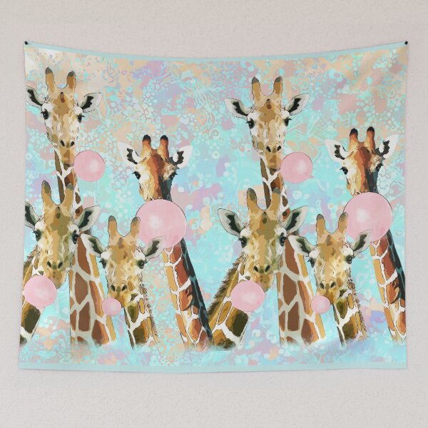 Item preview, Watercolor giraffes with bubblegum, funny animals, cute, kawaii giraffe designed and sold by Collagedream.