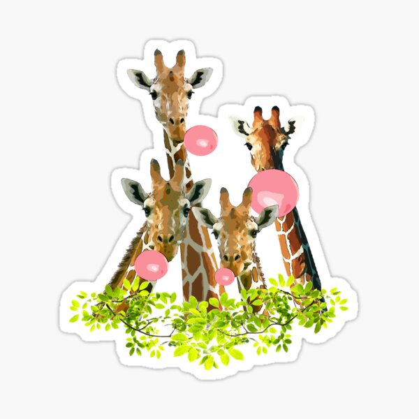 Item preview, Watercolor giraffes with bubblegum, funny animals designed and sold by Collagedream.