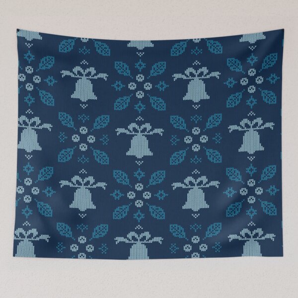 Item preview, Christmas knitting blue flowers and bells pattern designed and sold by urban-color.